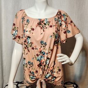 Reborn J The Plus Pink Floral Tunic Top Front Ties Size 1X